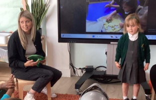 Lola and Bethany talking to our preschool children